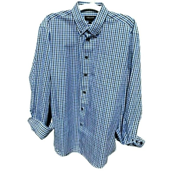 MILLER Performance Men's No Iron Cotton Long Sleeve Checked Shirt SZ LG PreOwned - Picture 1 of 9